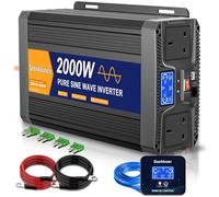 Starkbaer Inversor de onda sinusoidal pura de 2000 W de 24 V a 240 V/230 V, convertidor de corriente para coche, con 2 enchufes G del Reino Unido y 2 USB, control remoto de 5 m, pantalla LCD, para RV