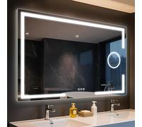 STARLEAD 100x70cm Espejo-Baño-con-Luz LED y Espejo de Aumento 5X Iluminado, Espejo-Baño-Antivaho Rectangular, CRI>90, 3 Colores Regulables, Memoria, Marco de Aluminio, Cristal Templado 4mm, IP44 CE