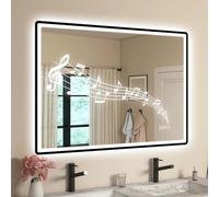STARLEAD 100x70cm Negro Espejo-Baño-con-Luz y Bluetooth, Antivaho, Regulable, 3 Colores Luz, Función Memoria, IP44 Vidrio Templado Espejo-LED-Baño, Horizontal/Vertical, Marco No Metálico