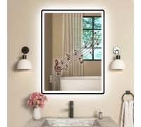 STARLEAD 60x80cm Negro Espejo-Baño-con-Luz y Bluetooth, Antivaho, Regulable, 3 Colores Luz, Función Memoria, IP44 Vidrio Templado Espejo-LED-Baño, Horizontal/Vertical, Marco No Metálico