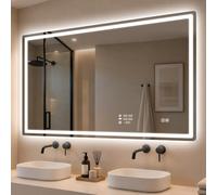 STARLEAD 70x120cm Espejo Baño con Luz, Reloj, Tiempo, Temperatura Pantalla | Regulable, 3 Colores 3000K-6500K, Memoria, IP44, Vidrio Templado, CRI > 90, Control Táctil, Conectividad Wi-Fi