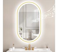 STARLEAD Dorado Espejo-Baño-Ovalado-con-Luz y Bluetooth 100x60cm, Espejo-Baño-LED con Antivaho, Regulable, 3 Colores Luz, Memoria, IP44, Vidrio Templado, Horizontal/Vertical, Marco No Metálico
