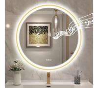 STARLEAD Dorado Espejo-Baño-Redondo-con-Luz y Bluetooth 80cm, Espejos-de-Baño-LED con Antivaho, Regulable, 3 Colores Luz, Memoria, IP44, Vidrio Templado, Marco No Metálico