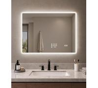 STARLEAD Espejo Baño con Luz 60x80cm, Reloj, Tiempo, Temperatura Pantalla | Regulable, 3 Colores 3000K-6500K, Memoria, IP44, Vidrio Templado, CRI > 90, Control Táctil, Conectividad Wi-Fi