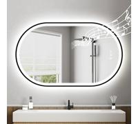 STARLEAD Negro Espejo-Baño-Ovalado-con-Luz y Bluetooth 100x60cm, Espejo-Baño-LED con Antivaho, Regulable, 3 Colores Luz, Memoria, IP44, Vidrio Templado, Horizontal/Vertical, Marco No Metálico