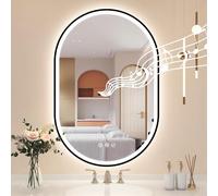 STARLEAD Negro Espejo-Baño-Ovalado-con-Luz y Bluetooth 90x60cm, Espejo-Baño-LED con Antivaho, Regulable, 3 Colores Luz, Memoria, IP44, Vidrio Templado, Horizontal/Vertical, Marco No Metálico