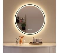 STARLEAD Negro Espejo-Baño-Redondo-con-Luz y Bluetooth 60cm, Espejos-de-Baño-LED con Antivaho, Regulable, 3 Colores Luz, Memoria, IP44, Vidrio Templado, Marco No Metálico