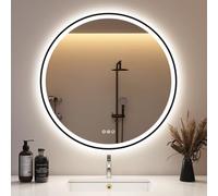 STARLEAD Negro Espejo-Baño-Redondo-con-Luz y Bluetooth 80cm, Espejos-de-Baño-LED con Antivaho, Regulable, 3 Colores Luz, Memoria, IP44, Vidrio Templado, Marco No Metálico