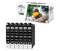Starlet24 6X Cartuchos de Tinta T1631 Compatible con Epson 16XL Negro