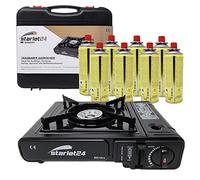 Starlet24® Potente hornillo de camping con 8 cartuchos de gas y maletín de transporte. Ideal para actividades al aire libre como senderismo y camping sin fuente de alimentación