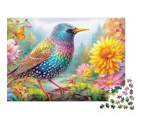 Starling En Mossy Log con Flores Puzzle De 1000 Piezas Colorful Birds Perfecto Regalo De Cumpleaños para Niños Y Adultos 52x38cm/1000pcs
