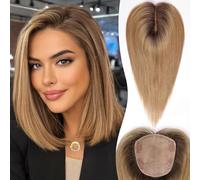 starluck Cubrecabello para mujer, cabello humano real, 5 x 5.5 pulgadas, gran cobertura, color rubio ceniza degradado, sin flequillo, 100 % cabello humano real para mujeres con adelgazamiento, cubre