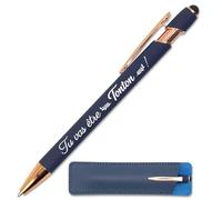 StarMaker - Pluma grabada para tu serás Tonton, color azul profundo de cobre con funda de piel, 2 en 1, bolígrafo de metal táctil, ideal como regalo para embarazo, nacimiento