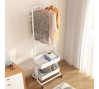 STARMS Perchero 2 en 1, Perchero con Cesta de Metal de 2 Niveles, Carro de Almacenamiento con Ruedas para el Hogar, Dormitorio, Lavandería, Lugar Pequeño, Entrada/White