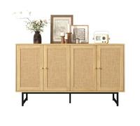 staronce Aparador de mimbre auténtico, 4 puertas, 140 x 39,5 x 80 cm | Cómoda con puertas, estantes ajustables, bisagras amortiguadas y patas de 18 cm de altura para salón, comedor, pasillo