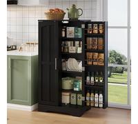 staronce Armario de cocina 120 x 60 x 40 cm con luz LED sensor - Armario multiusos y armario buffet, estantes ajustables y estantes para puerta, color negro, para cocina, comedor, sala de estar