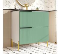 staronce Armario para debajo del lavabo verde menta, textura 3D, lavabo de cerámica, patas doradas, 2 cajones, asas negras, 82 x 47 x 90 cm