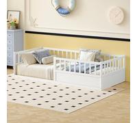 staronce Cama infantil de 90 x 200 cm, color blanco, cama individual de madera maciza de pino con protección anticaída y somier, cama Montessori con lado abierto, soporta 200 kg