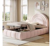 staronce Cama tapizada de 90 x 200 cm, cama individual con almacenamiento hidráulico y somier, cabecero acolchado de terciopelo, bordes redondeados, diseño de cuento de hadas, color rosa
