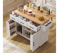 staronce Carrito de servicio con encimera plegable - Isla de cocina con ruedas con cajones, estantes ajustables y espacio de almacenamiento para frigorífico, color blanco/madera - ahorra espacio para