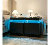 staronce Juego de 2 mesitas de noche LED con 2 cajones, mesa auxiliar moderna con iluminación LED multicolor para dormitorio, negro y dorado, 40 x 40 x 40 cm cada una