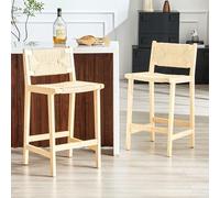staronce Juego de 2 taburetes de bar con trenzado, silla de bar de madera maciza con cuerda tejida a mano, cómodo taburete de cocina, silla de comedor, estilo rústico, para isla de cocina, mostrador
