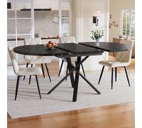 staronce Juego de mesa de comedor con 4 sillas, mesa de comedor redonda extensible de 100 a 140 cm, color beige con sillas de terciopelo y tablero de fibra de densidad media, para 4-6 personas