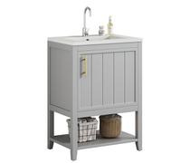 staronce Lavabo con mueble de pie de 60 cm con estante lateral - Mueble de baño con armario de color gris - Mueble de baño para pequeños baños e invitados - Mueble bajo lavabo de MDF