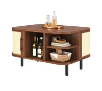 staronce Mesa de centro con espacio de almacenamiento, superficie trenzada, forma curvada, mesa auxiliar para salón, mesa de sofá con estante, cuerpo de tablero de fibra de densidad media, patas de