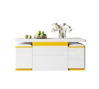 staronce Mesa de centro regulable y plegable 100 x 50 x 43 cm - Mesa de sofá, mesa auxiliar, mesa de salón blanco+amarillo, 4 taburetes y espacio de almacenamiento, 60 kg, ahorra espacio para