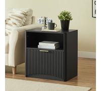 staronce Mesita de noche, mesa auxiliar y mesita de noche con diseño de ranuras, asa en L dorada y cajón abierto, para dormitorio, salón, 58 x 38 x 60 cm, color negro