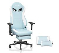 staronce Silla ergonómica para videojuegos con reposapiés y funda de tela, silla de escritorio ajustable en altura con reposabrazos 4D, soporte lumbar y cabeza de 150 kg, color azul