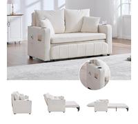 staronce Sofá cama con función de dormir para espacios pequeños, sofá cama plegable de 2 plazas, mini sofá con USB, portavasos, bolsillo lateral, chenilla, beige, 139 x 83 x 58 cm