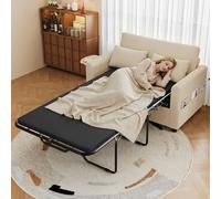 staronce Sofá cama de 2 plazas con USB y mesa plegable - Sofá de pana con función de dormir y cajonera | Sofá cama extensible para salón e invitados | Sofá cama con colchón y 2 sábanas, color beige
