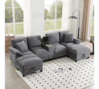 staronce Sofá modular en forma de U de 293 cm con espacio de almacenamiento y USB, sofá de 4 plazas de pana con soporte para bebidas, color gris - acogedor sofá de salón familiar con función de dormir