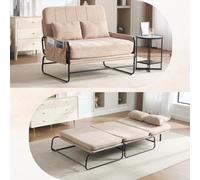 staronce Sofá plegable 104 x 200 cm, cama de invitados, chenilla caqui, 250 | Convertible en cama, estructura de metal, bolsillos laterales, cojín lumbar, para oficina en casa, sala de estar