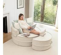 staronce Sofá redondo beige - Boneless sofá con 5 cojines y reposapiés, sofá de 2 plazas como sofá cama y salón - sin montaje, recuperación de forma 24 horas, para salón y dormitorio