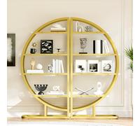 staronce Vitrina de 120 x 30 x 130 cm dorado/blanco - Estantería modular de arco redondo con 2 elementos, vitrina coleccionable y estantería para salón, cocina, decoración, incluye protección