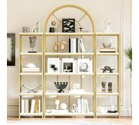 staronce Vitrina de 163 x 30 x 184 cm, color dorado y blanco, con 3 elementos y diseño de arco, vitrina coleccionable y estantería para salón, cocina, oficina, incluye protección antivuelco
