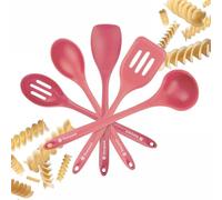 StarPack Premium Silicone Kitchen Utensilios Set (5 Piece Set, 10.5") - High Heat Resistant to 600°F, Higienic One Piece Design Spatulas, Serving and Mixing Spoons (Cherry Red)