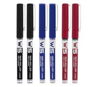 Starplast 6 BOLÍGRAFOS W5 TINTA LÍQUIDA Pigmento profesional, larga duración, punta fina 0.5mm para escribir - AZUL - NEGRO - ROJO