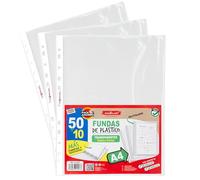Starplast 60 Fundas de Plástico Transparentes A4 Textura Cristal, Multitaladro, Para Carpeta de 2 y 4 anillas, Estándar, documentos, archivos, Material Oficina
