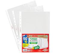 Starplast 60 Fundas de Plástico Transparentes Tamaño Folio, Textura Cristal, Multitaladro, Para Carpeta de 2 y 4 anillas, Estándar, documentos, archivos, Material Oficina