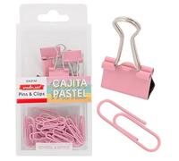 Starplast ACCESORIOS DE OFICINA Chinchetas, clips, estuche plástico. Set para uso escolar y oficina - ROSA PASTEL