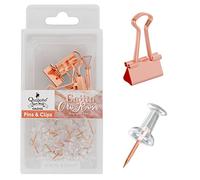 Starplast ACCESORIOS DE OFICINA Chinchetas y pinzas, estuche plástico. Set para uso escolar y oficina- ORO ROSA PACK 2