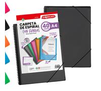 Starplast Carpeta Con Fundas Espiral Flexible - 20, 30 y 40 fundas transparentes, A4, cierre elástico, tapa polipropileno, portada personalizable, para uso Escolar y Oficina, colores flúor azul,