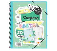 Starplast Carpeta Con Fundas Espiral Flexible - 30 fundas transparentes, A4, cierre elástico, tapa polipropileno, portada personalizable, para uso Escolar y Oficina - color Azul Pastel