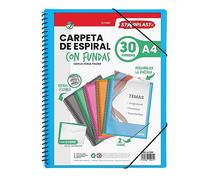 Starplast Carpeta Con Fundas Espiral Flexible - 30 fundas transparentes, A4, cierre elástico, tapa polipropileno, portada personalizable, para uso Escolar y Oficina - color Azul