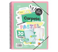 Starplast Carpeta Con Fundas Espiral Flexible - 30 fundas transparentes, A4, cierre elástico, tapa polipropileno, portada personalizable, para uso Escolar y Oficina - color Rosa Pastel