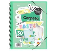 Starplast Carpeta Con Fundas Espiral Flexible - 30 fundas transparentes, A4, cierre elástico, tapa polipropileno, portada personalizable, para uso Escolar y Oficina - color Verde Pastel